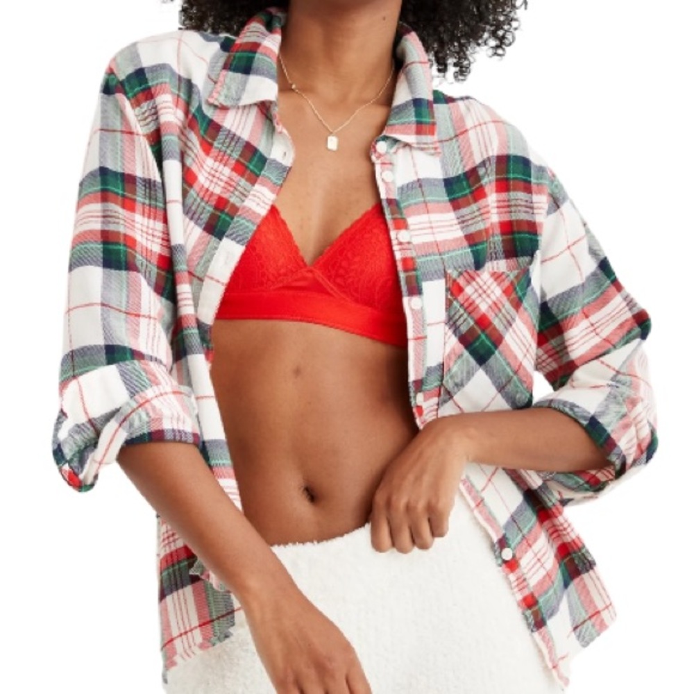 aerie | NWOT red, green, white flannel shirt